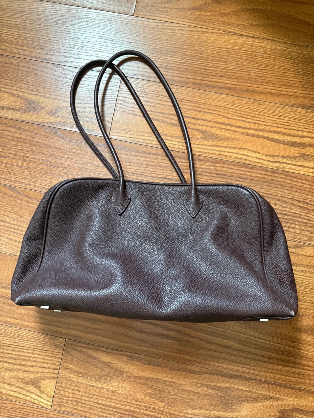 Brown Pebbled Leather Shoulder Bag East West Tote 15.7” Wide
